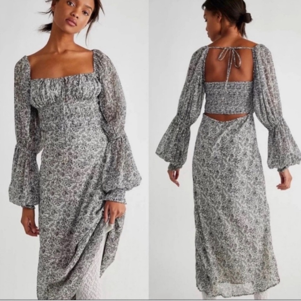Free People Aglow Maxi Dress Black White Chiffon Size Medium